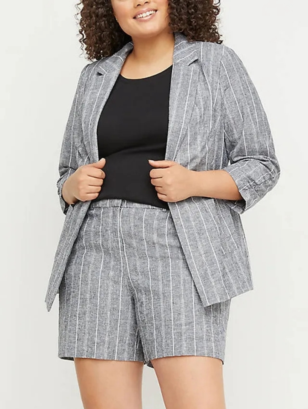 LANE BRYANT Linen Gray Bermuda Trouser Shorts Classic Style